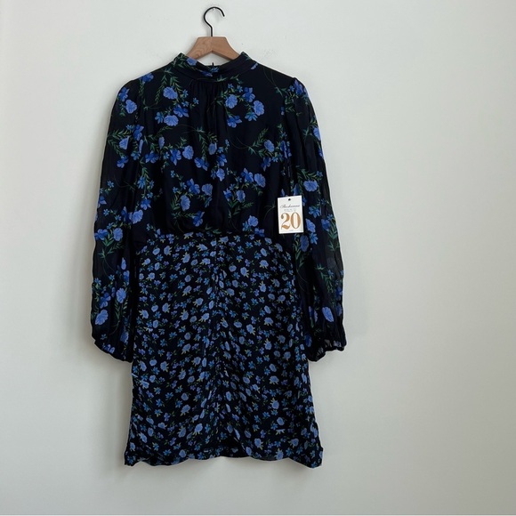 New Shoshanna Kiana Floral Dress Ruched Skirt Mock Neck Long Sleeve Mini 12 Blue - Picture 6 of 16
